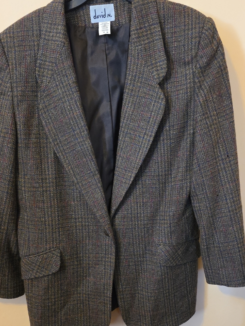 Women's Gray Plaid Wool-Blend Blazer